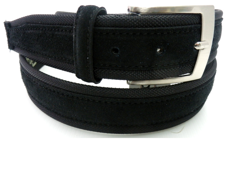 Cintura in tela + camoscio bordo Sughero - Nera - mm40